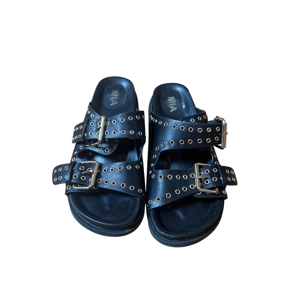 MIA Slide Sandals Women Black Grommet Buckle Edgy Boho SIZE 8.5